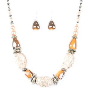 Mustard yellow & silver necklace w/ earrings